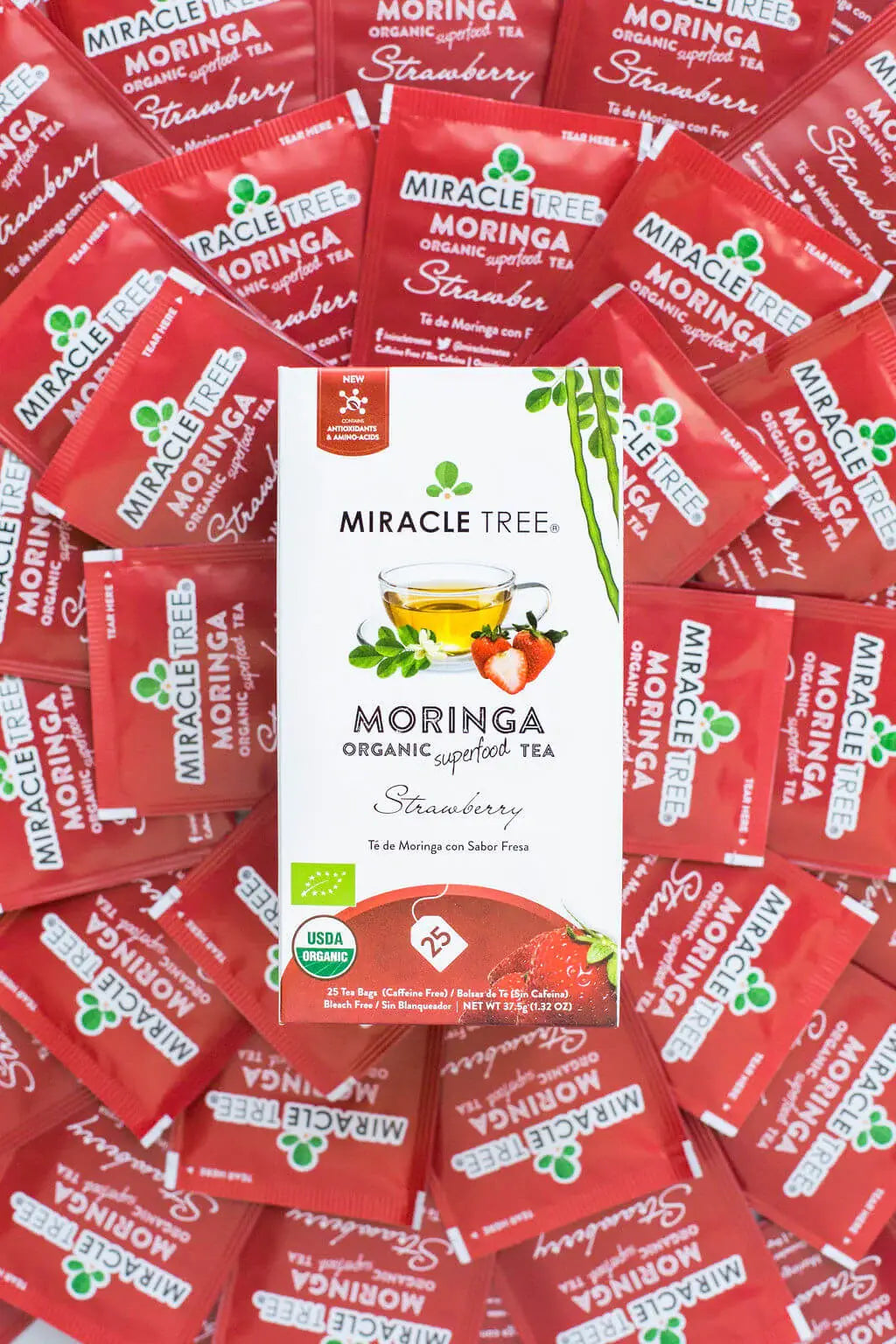 Organic Moringa Tea - Strawberry - Caffeine-Free Herbal Tea-3