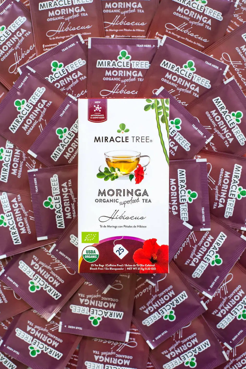 Organic Moringa Tea - Hibiscus - Caffeine-Free Herbal Tea-3