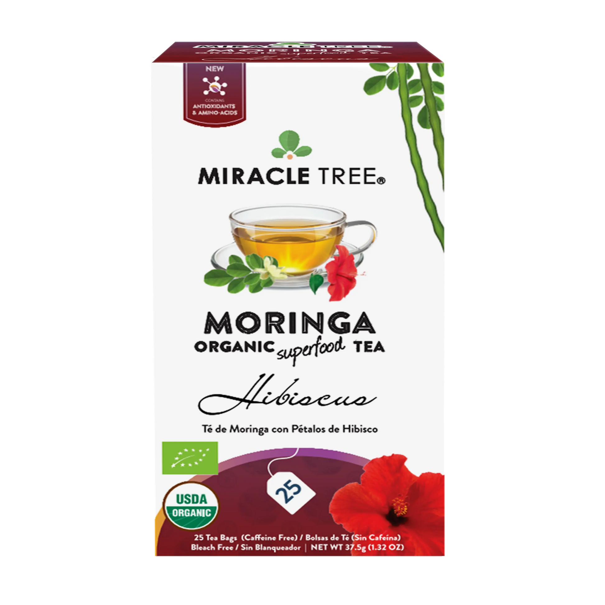 Organic Moringa Tea - Hibiscus - Caffeine-Free Herbal Tea-1