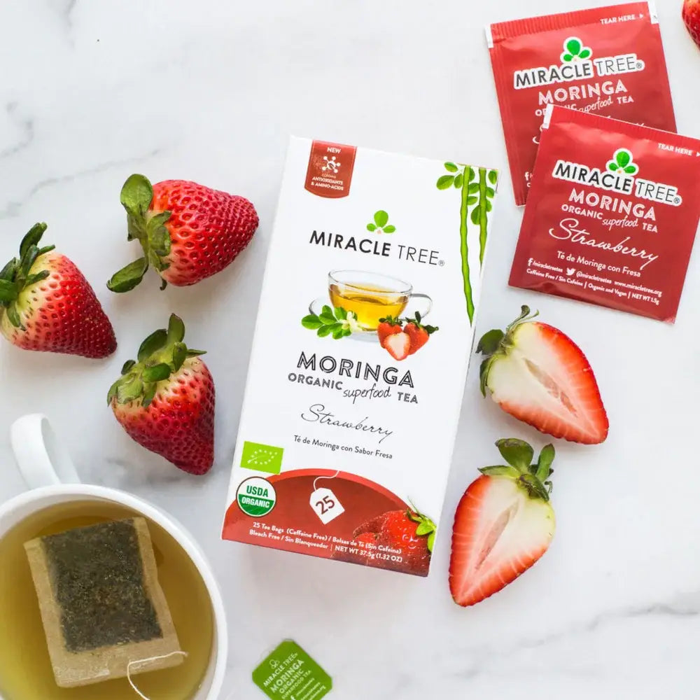 Organic Moringa Tea - Strawberry - Caffeine-Free Herbal Tea-2