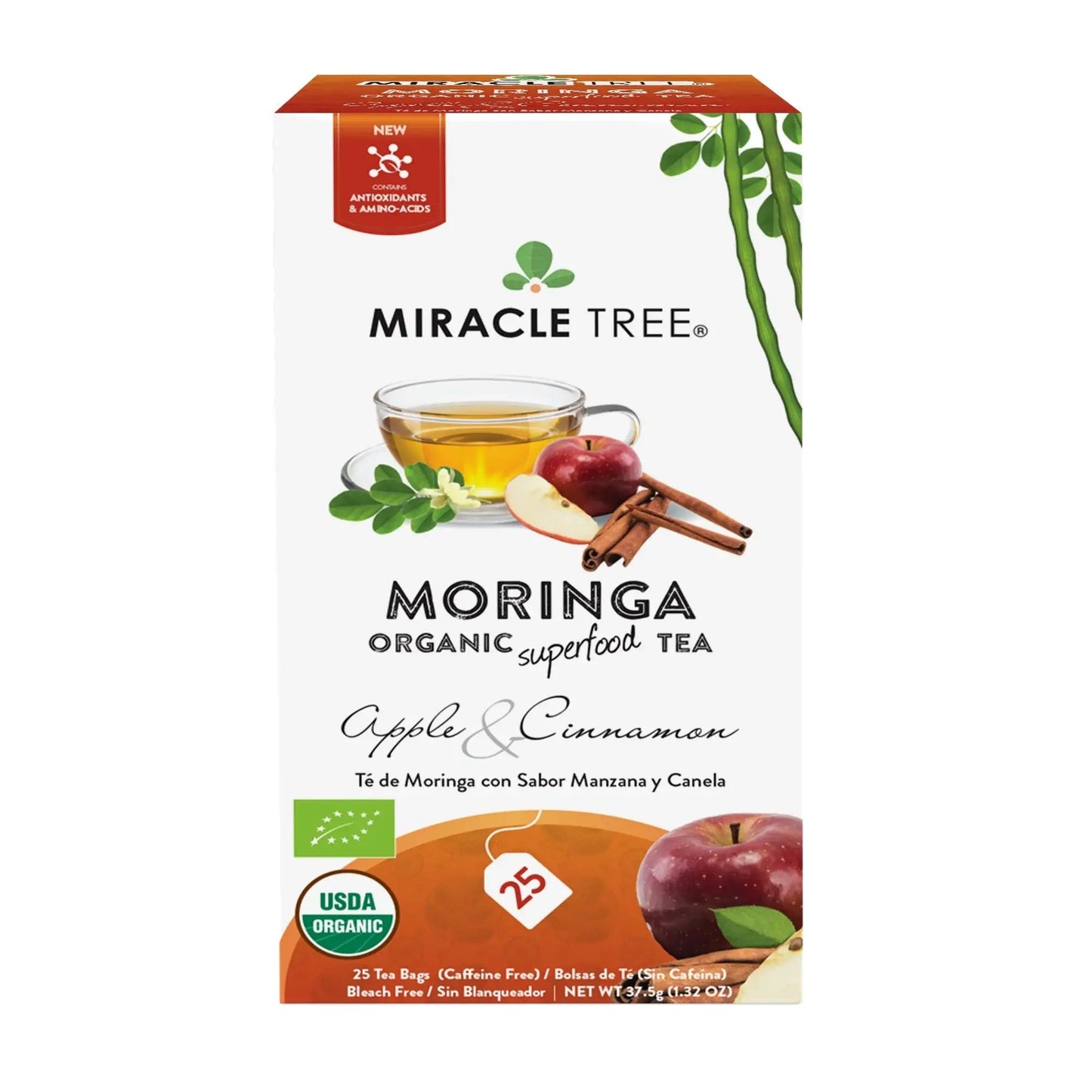 Organic Moringa Tea - Apple & Cinnamon - Caffeine-Free Herbal Tea-1